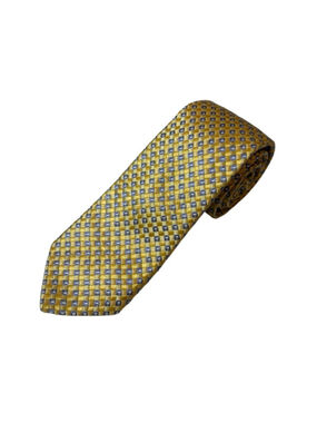 Ike Behar New York Yellow Blue Geometric 100% Silk Mens Tie
